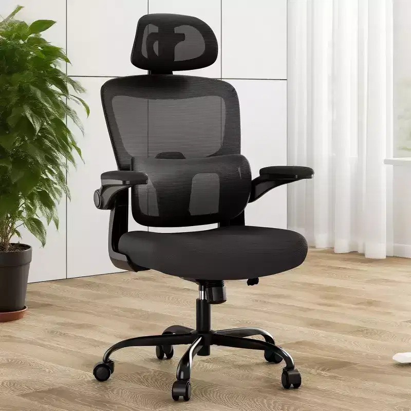 High Back Ergonomic Home Office Chair with Flip-Up Armrests and Adjustable Lumbar Support