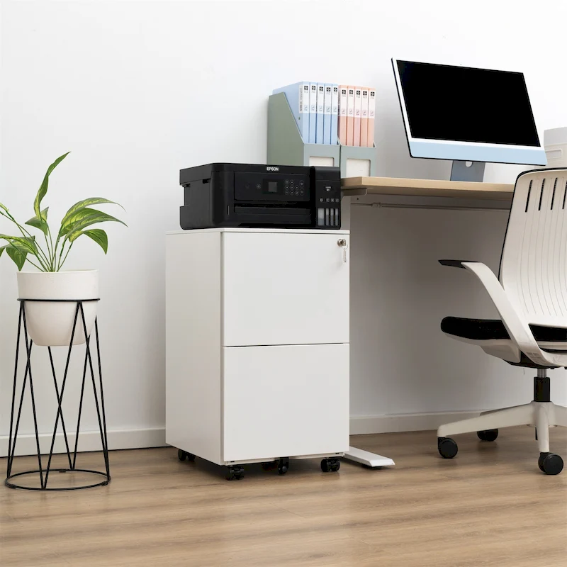 2 Drawer Steel Mobile Filing Cabinet with Lock and Anti-tilt Wheels