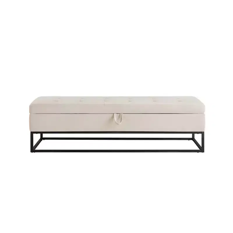 TUYOHW Metal Base with Storage Velvet Bench, Bed Bench for Living Room, Beige
