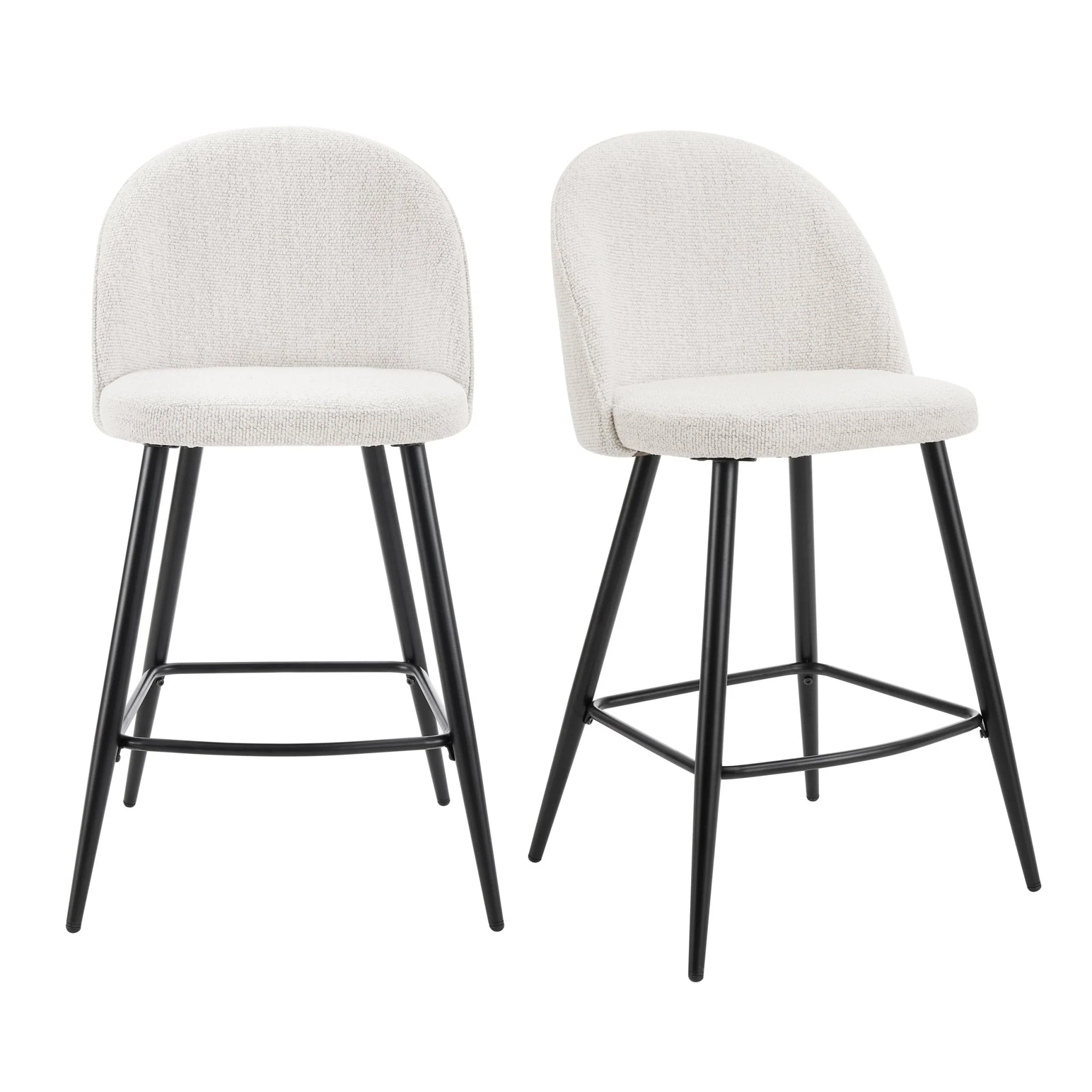 Modern Ivory Boucle Barstool with Black Metal Legs for Kitchen