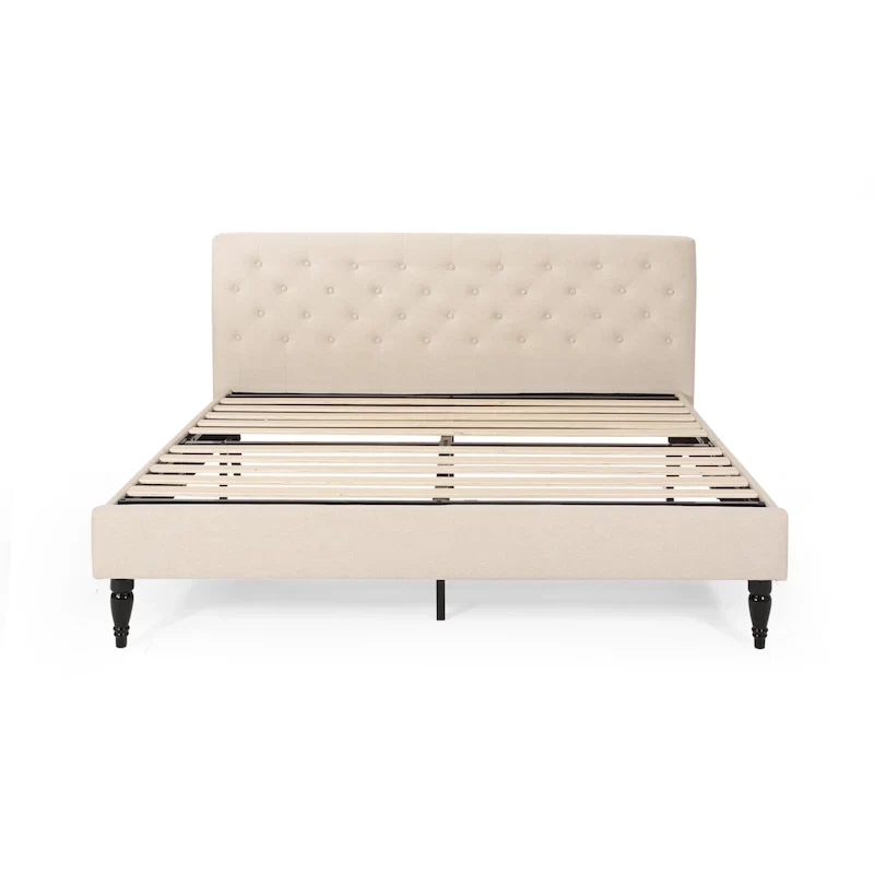 King Size Upholstered Platform Bed with Tufted Headboard, No Box Spring Needed