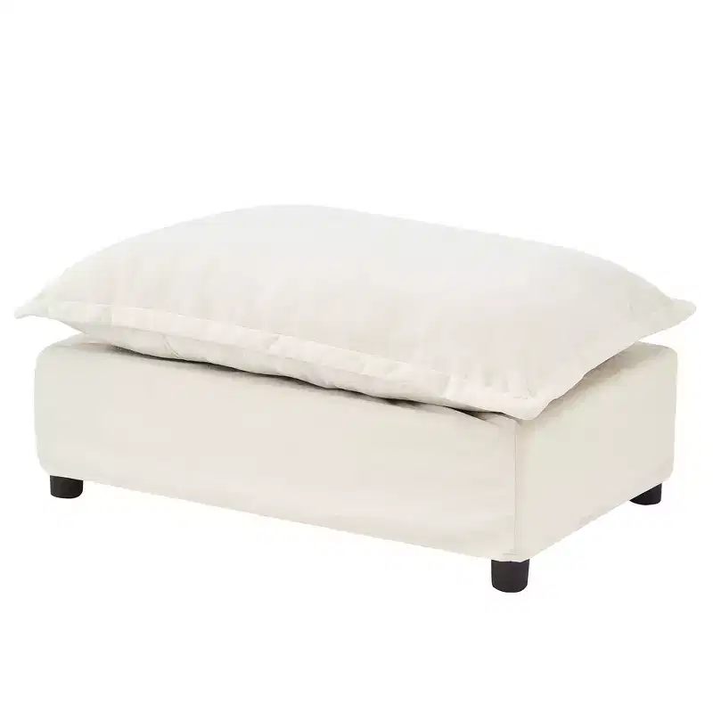 Chenille Armchair with Movable Ottoman, Wide Seat & Curved Armrests