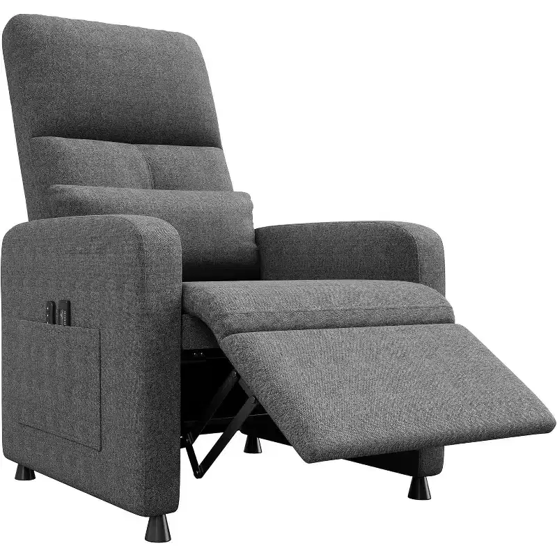 Recliner Chair, Adjustable Recliner Ergonomic Overstuffed Single Sofa, Tall Back, Padded Seat, 2 Side Pockets, Home Theater Seating for Living Room