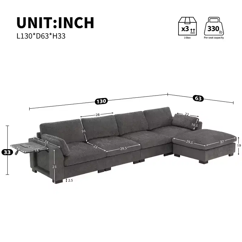 Merax 5-Seat Chenille Upholstery L-Shaped Modular Sectional Sofa