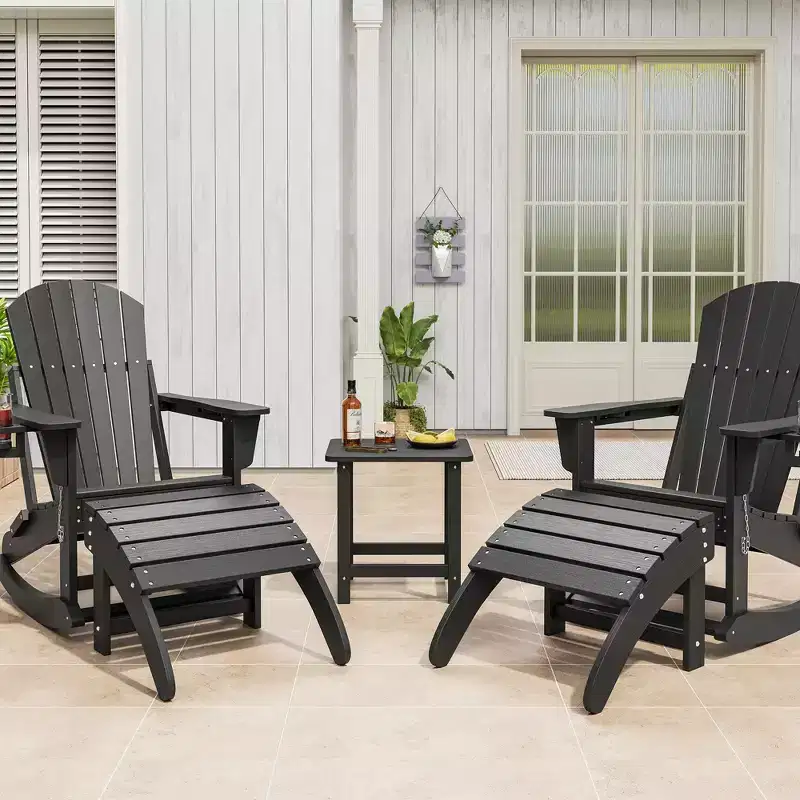 Folding Adirondack Ottoman Set of 2, Weatherproof HDPE Footrest, 18''W18.7''D14.1''H, 200LBS Capacity for Patio