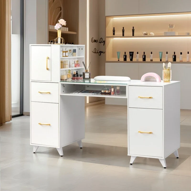 55-Inch Computer Desk with Shelves, Drawers and Cabinet
