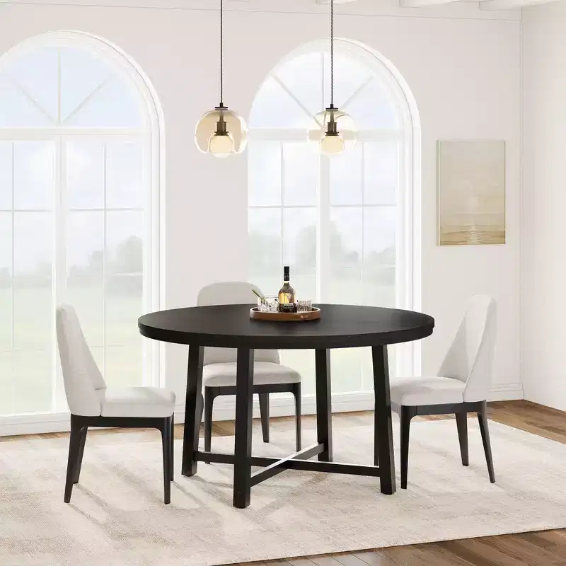 Industrial 47 Inch Round Dining Table for 4-6, Space Saving Wood Kitchen Table with Metal Frame, Rustic Modern Dining Table, No Chairs