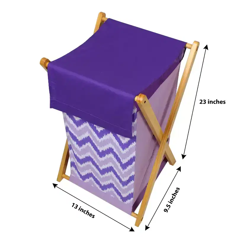 Purple Laundry Hamper with Wooden Frame