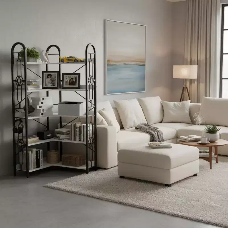 Wood & Metal 5-Tier Corner Bookshelf, 72.1