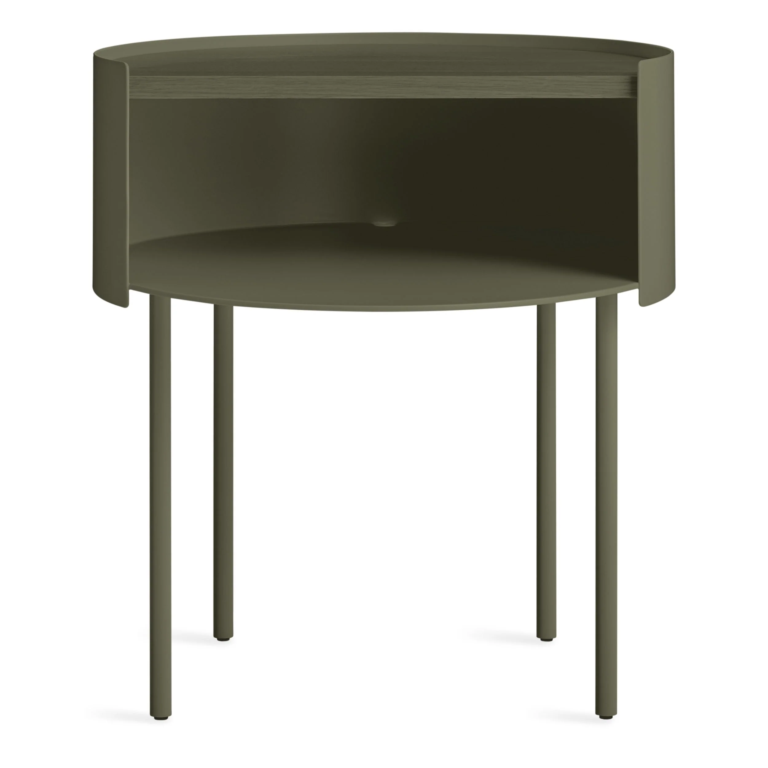 Modern Dark Olive Steel Storage End Table with Wood Top for Living Room
