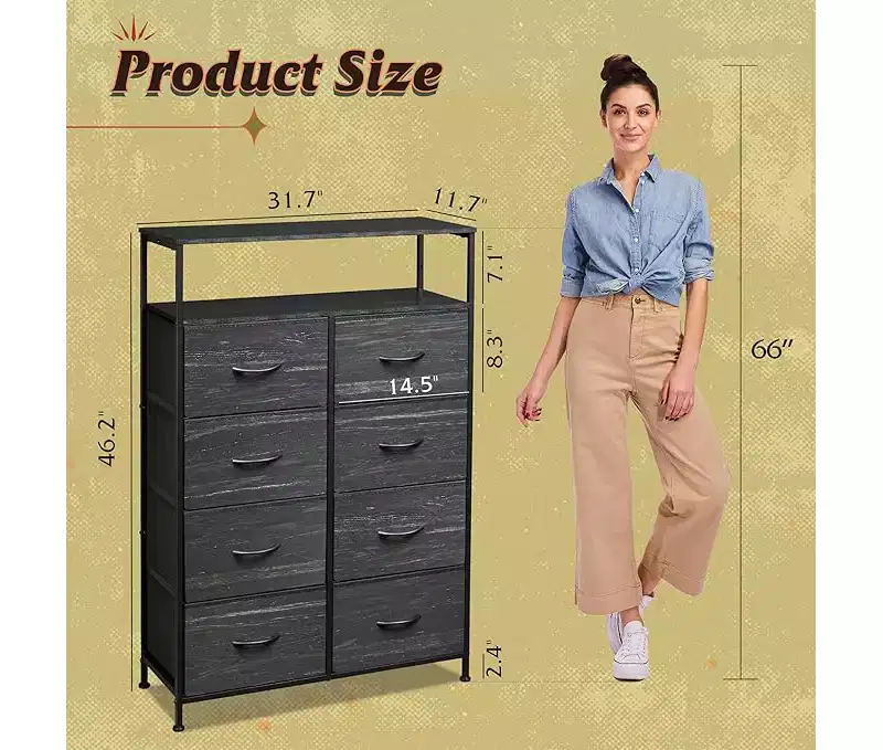 DEXYLLO Fabric Dresser 8 Drawers, Tall Storage Chest Tower for Bedroom, Closet, Living Room, Hallway, Space-Saving Organizer Unit