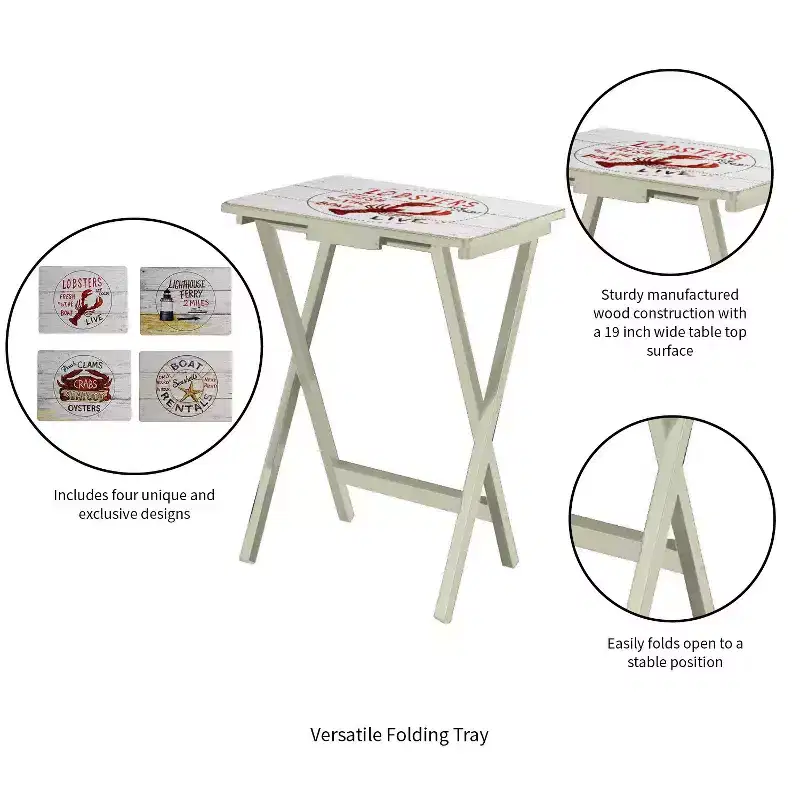 Evergreen Nautical TV Tray Set with Stand (S/4)