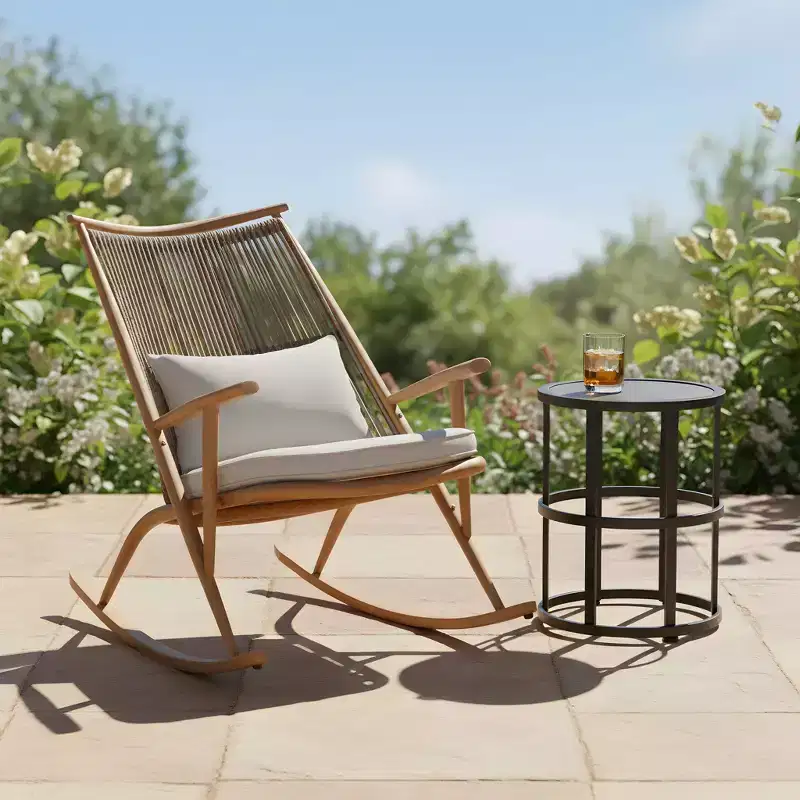 Christopher Knight Home Hannelore 2 Piece Outdoor Rattan Rocking Chair with Ceramic Tile End Table