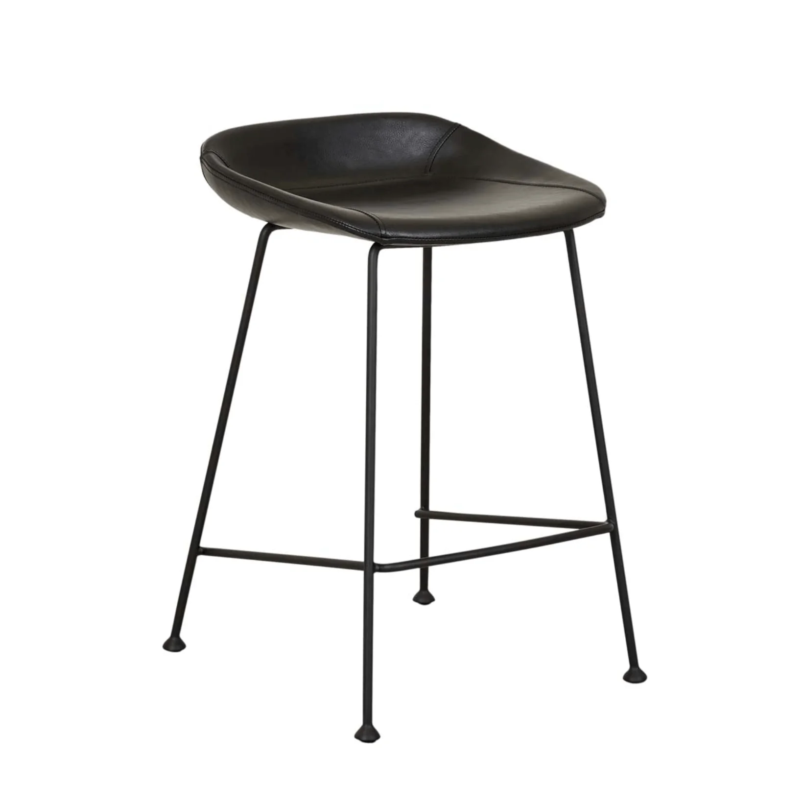Vintage Matt black Leather Barstool with Curved Back for Kitchen