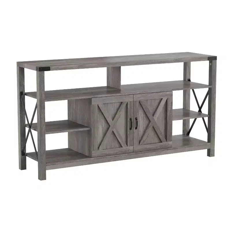 Emma and Oliver Modern Rustic Farmhouse Media Console Cabinet with Spacious Open and Closed Storage