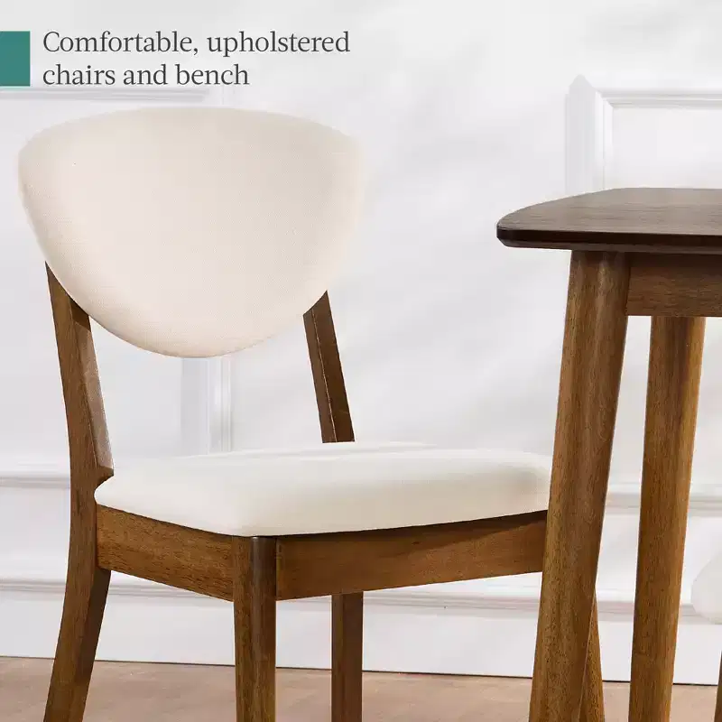 Best Choice Products 4-Piece Mid-Century Modern Upholstered Wooden Dining Set w/ 2 Chairs, Bench - Walnut/Cream