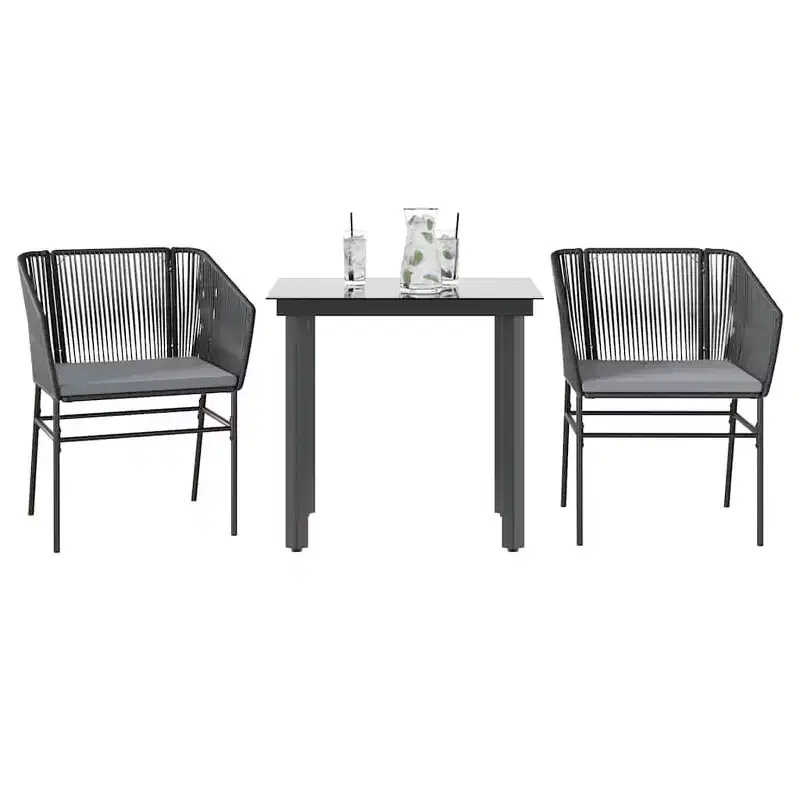 vidaXL Contemporary Patio Dining Set with Cushions, Poly Rattan, Glass