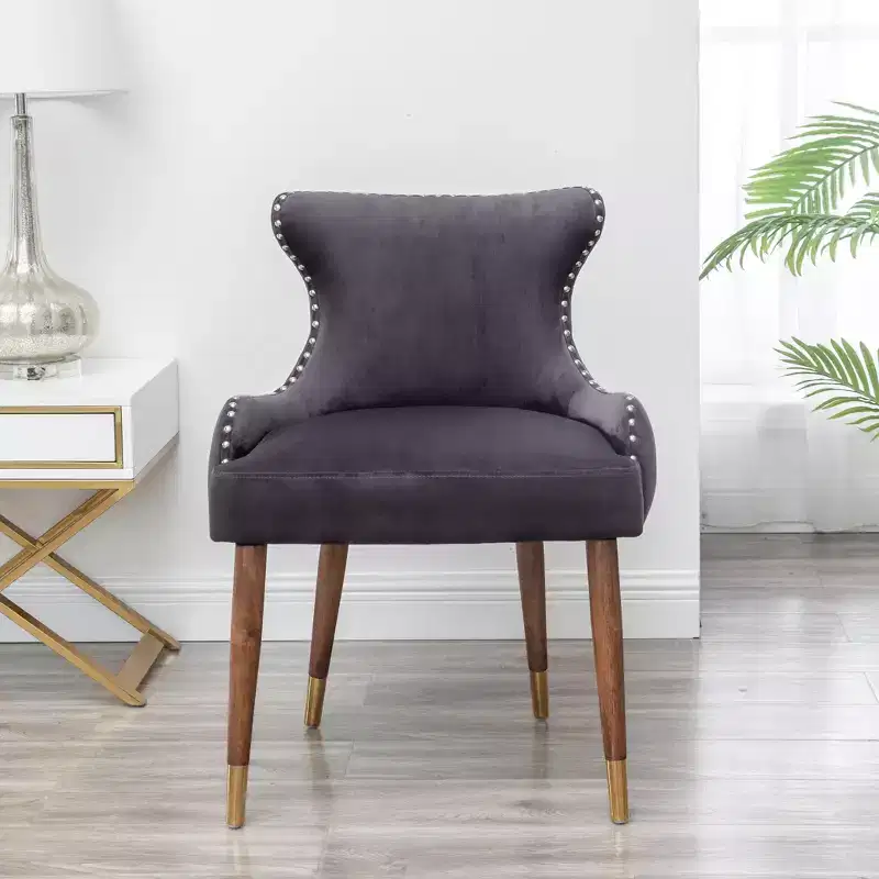 Okak Velvet Contemporary Accent Chair with Nailhead Trim Upholstery Deep Cushions Elegant Armchair with Solid Wood Legs for Living Room Bedroom