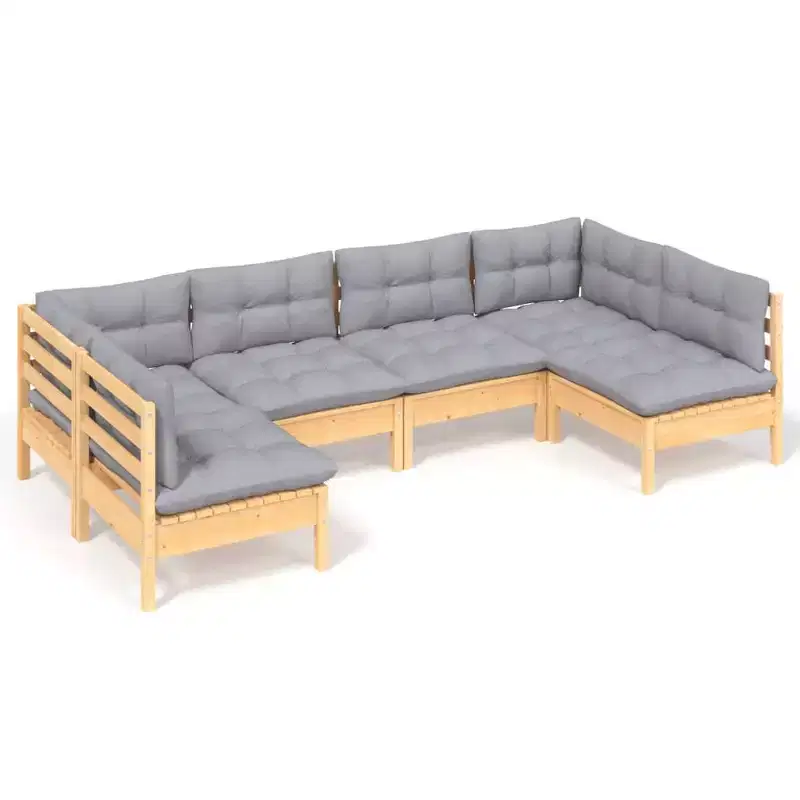 vidaXL Garden Lounge Set Grey Solid pinewood, fabric (100% polyester)