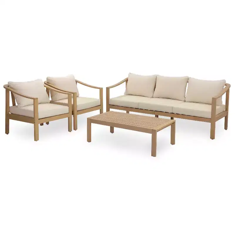 Christopher Knight Home Febi Modern 4 Piece Acacia Patio Seating Set with Cushion and Slatted Table