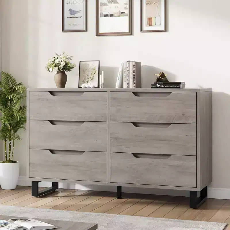 6 Dresser for Bedroom, 47.2 Wide Dresser, Freestanding Vertical Drawer Cabinet with Storage, Wooden Closet Storage Chest