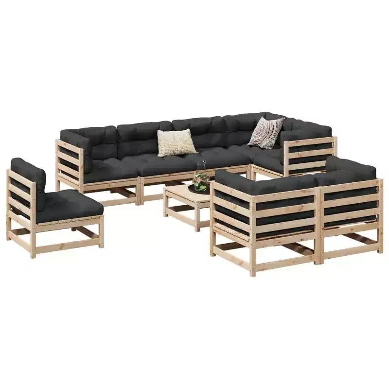 vidaXL Garden Sofa Set Solid Pine Wood Modular Outdoor Sectional, 9-Piece, Large