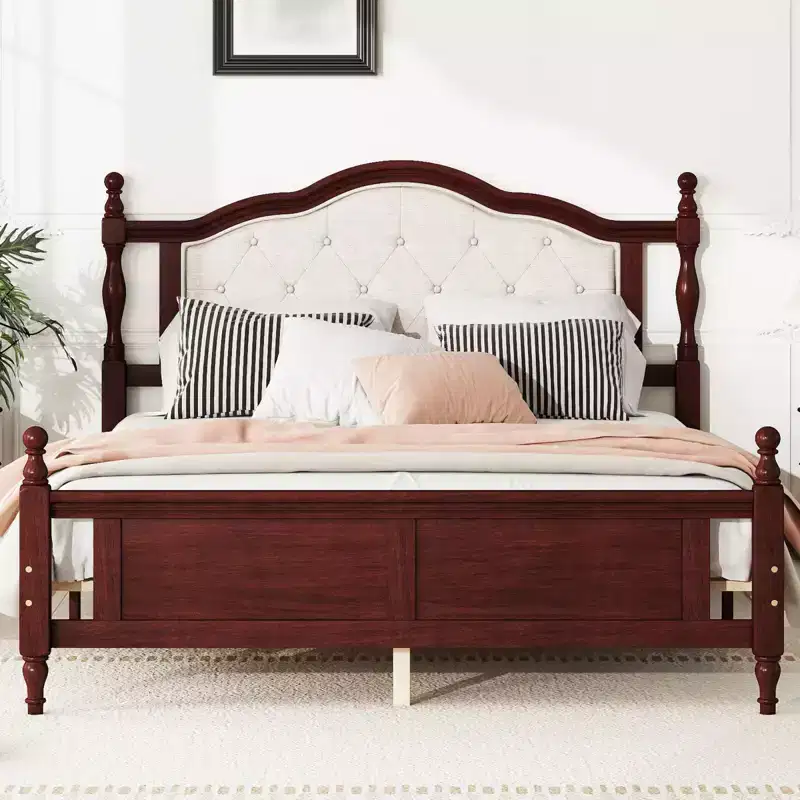 Queen Size Bed Frame with Headboard, Rustic Wood Platform Bed Frame, Wood Slat Support,No Box Spring Needed, Easy Assembly