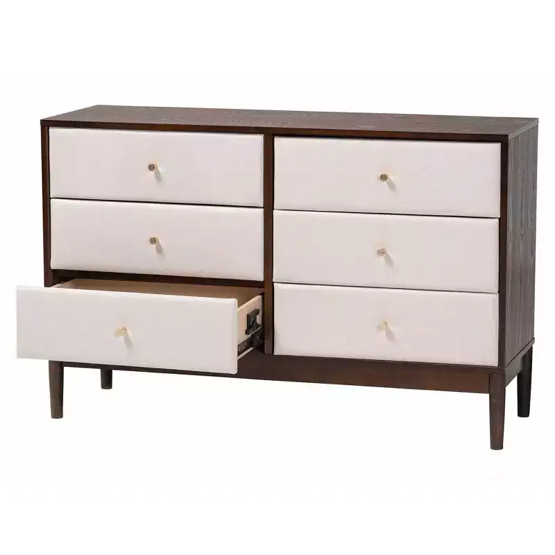 Baxton Studio Nikolai Fabric and Wood 6 Drawer Dresser Beige/Wenge Brown