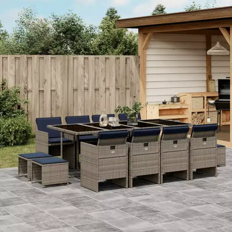 vidaXL Patio Dining Set of 12 Grey Poly Rattan 12 Seater Foldable