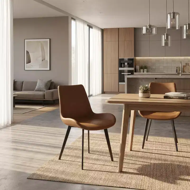 FurnitureR Set of 2 PU Dining Chairs, Modern Upholstered Kitchen Side Chairs with Metal Legs, Faux Leather Dining Room Chairs for Dining Room, Kitchen