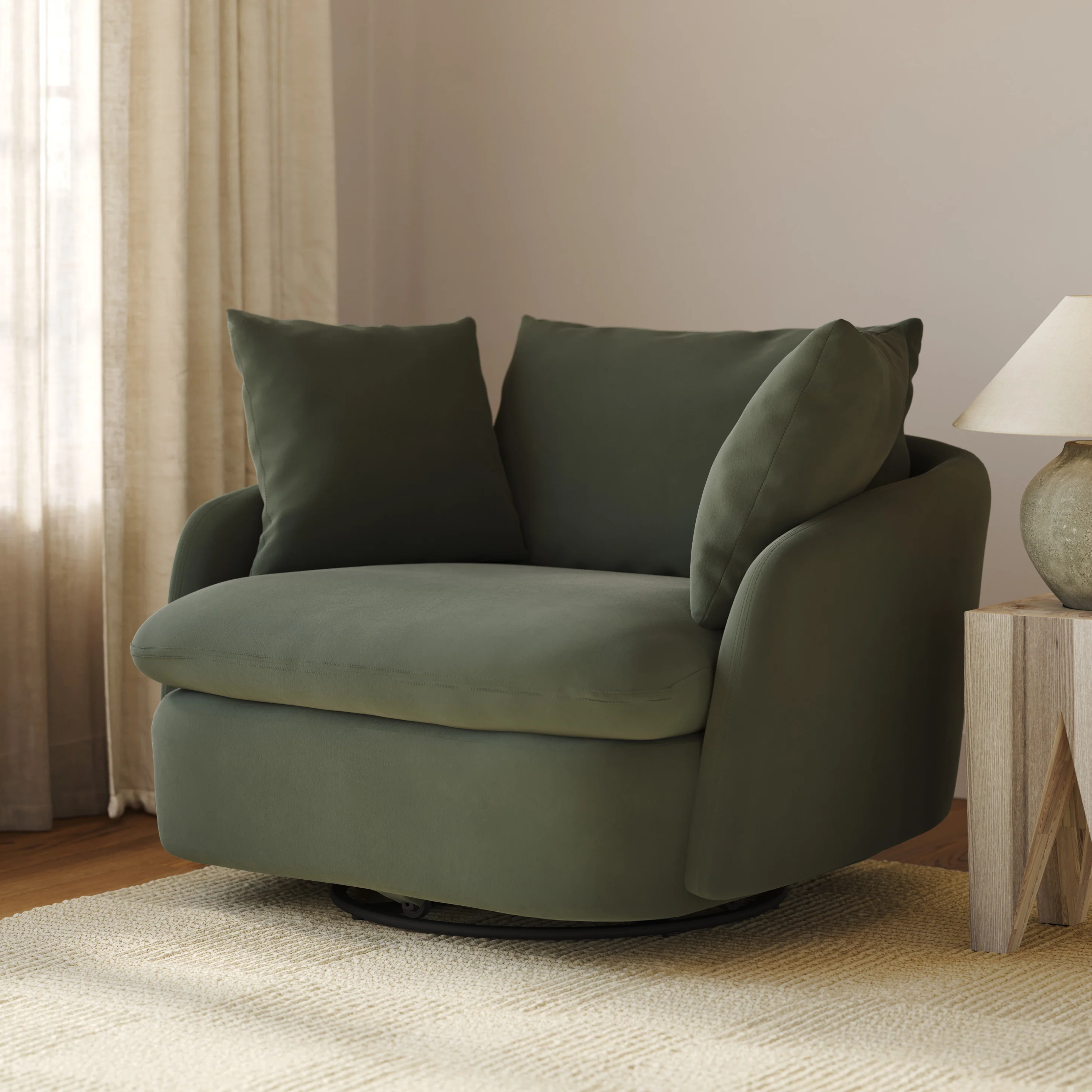 Contemporary Burnt Rust Performance Velvet Swivel Chair with Corner-Blocked Frame for ing Room