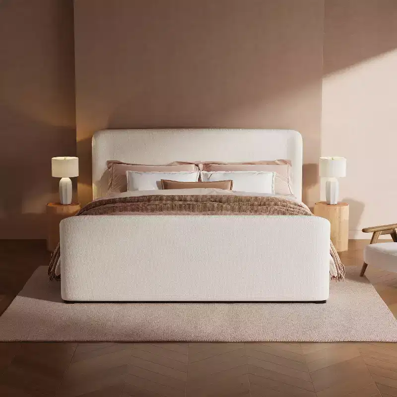 Christopher Knight Home Lorian Boucle Upholstered Platform Bed with Padded Headboard and Footboard