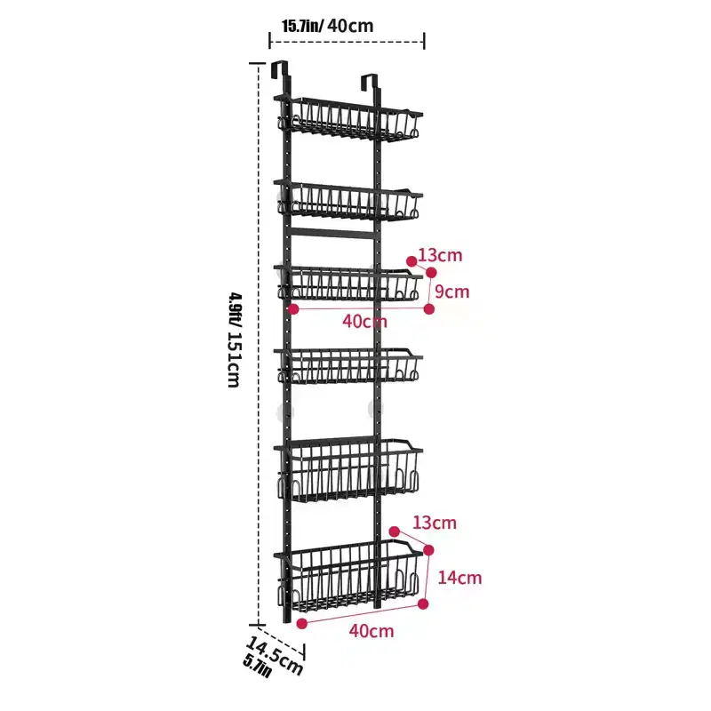 Over The Door Pantry Organizer Hanging Door Organizer With Adjustable Detachable Basket Suction Cups 6/8-Tier Behind DoorStorage For Bathroom Kitchen