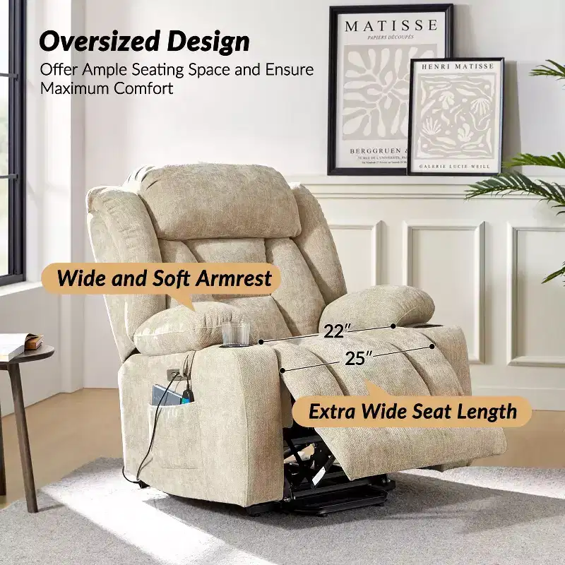 Rex Power Lift Assist Recliner|Hulala Home-BEIGE