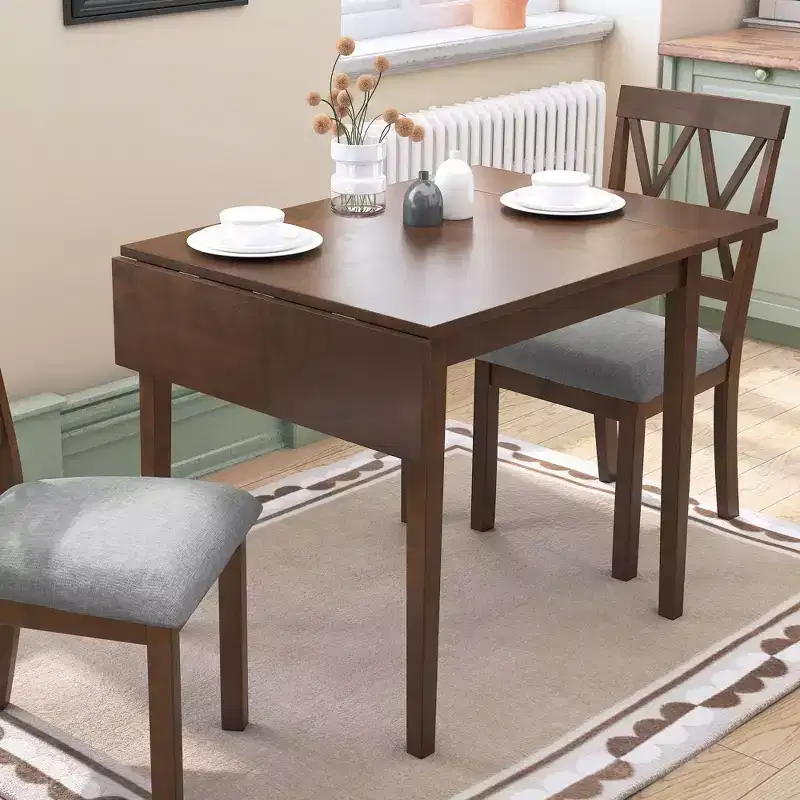 Extendable Dining Table, Kitchen Table with Rubberwood Legs, Folding Table for Dining Room, Small Space