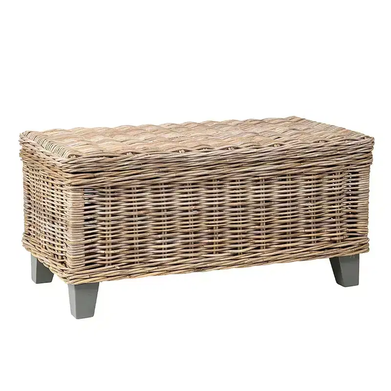East at Main 22" Seascape Driftwood Rattan Coffee Table: Handwoven, No Assembly, Mango Wood