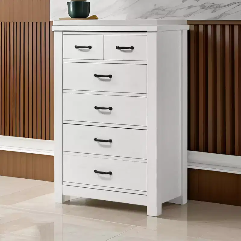 47" Dresser with 6 Drawers White - : Contemporary Bedroom Furniture, Space-Saving Design