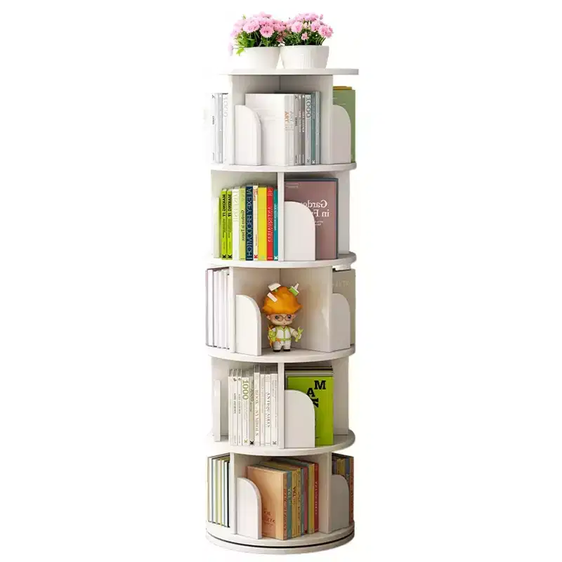 White / Oak / Wood 360° Rotating Bookshelf Tower – 5 or 6 Tier, 1 Person Assembly