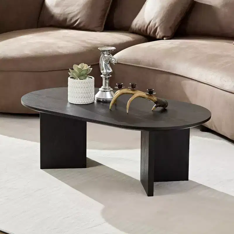 Vatros Wood Coffee Table Mid Century Modern Coffee Table Oval Coffee Table