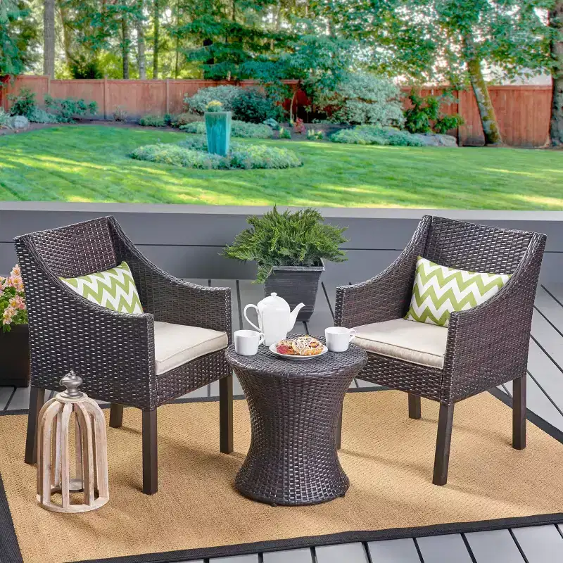 Sagan 3pc Wicker Patio Chat Set: Sturdy Iron Frame & Weather-Resistant Cushions - Christopher Knight Home