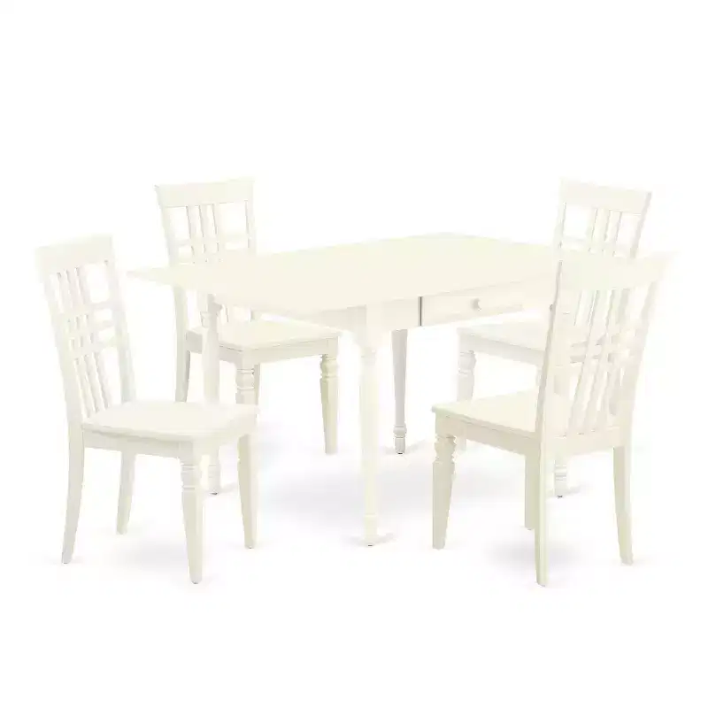 5-Piece Linen White Finish Solid Wood Top - Dining Room - Seats 4