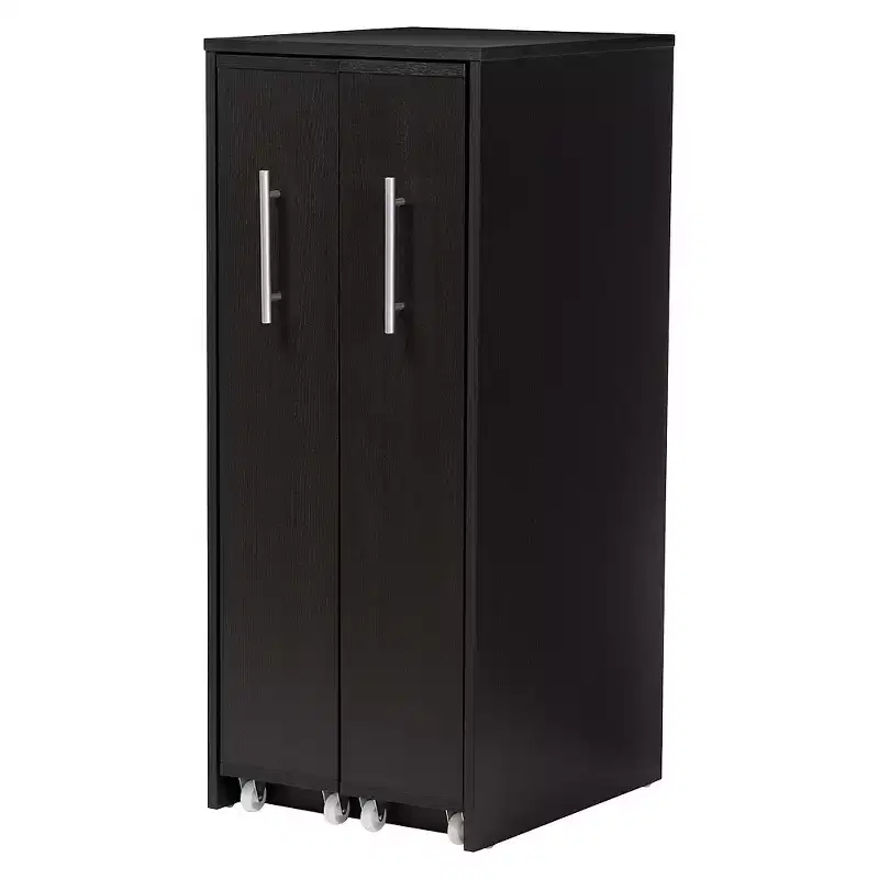 Baxton Studio Lindo Wood Bookcase with Two Pulled-out Doors Shelving Cabinet - Dark Brown: Media Storage, 10 Shelves, 54.25" Height