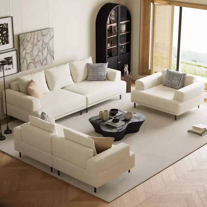 Modern Breathable Cotton-Linen Fabric Sofa, couch,Solid Wood Frame, High-Elastic Sponge Seat Cushion Light Beige