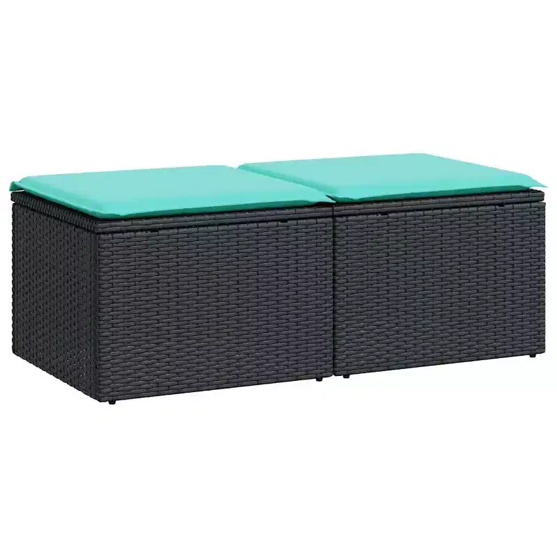 vidaXL Patio Sofa Set with Cushions Sectional Stools 2 Piece Poly Rattan Acacia