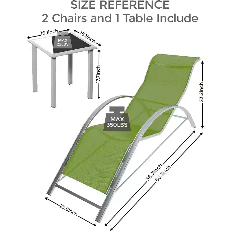 COZONY Patio Chaise Lounge Set of 3, All-Weather Wicker Sun Loungers with Side Tables