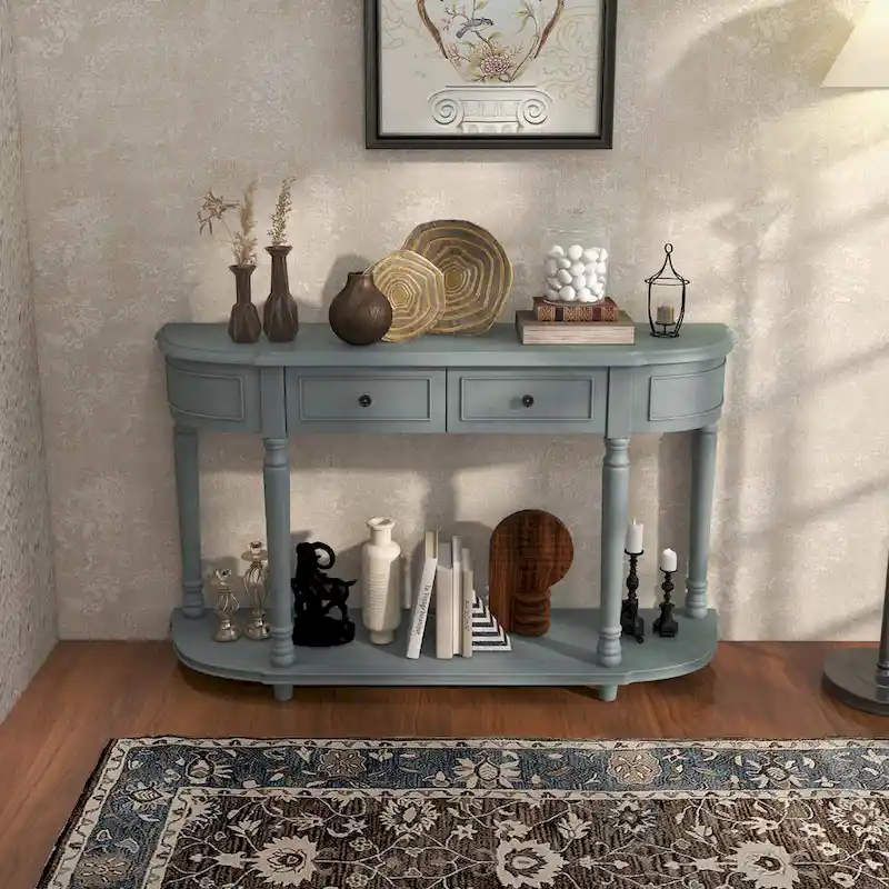 Costway 52 Long Sofa Table with 2 Drawers & Open Shelf Retro Console - See Details