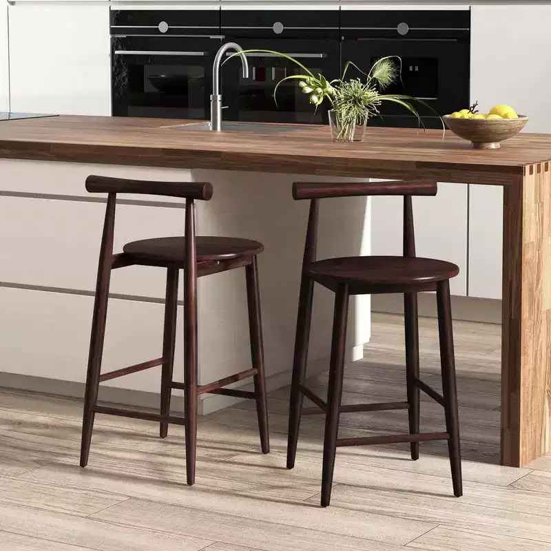 Costway Bar Chair Counter Height Stools Set of 2/4 with Acacia Wood Frame Supporting Legs Brown