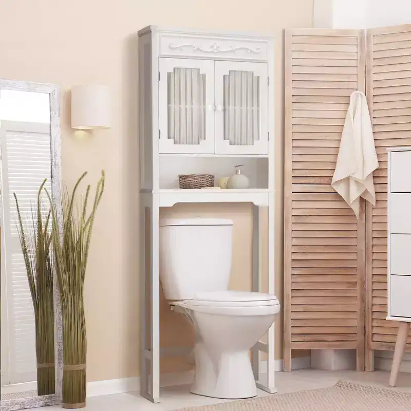 Cabinet with Double Doors White - Bathroom Organizer Etageres