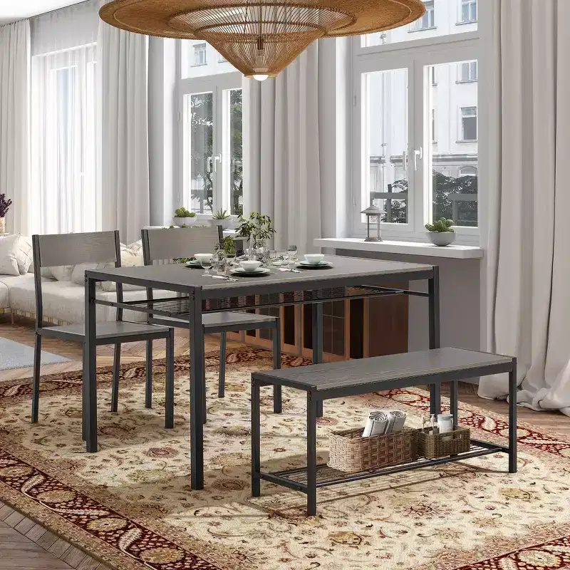 EROMMY Space-Saving Dining Table Set  Featuring a Stylish Faux Marble or Wood Grain Table with Modern Chairs - Grey
