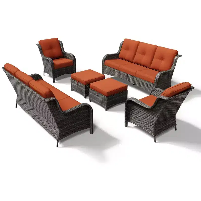 UPTIOT Premium Handwoven Wicker Outdoor Seating Set with Multi-Functional Ottomans